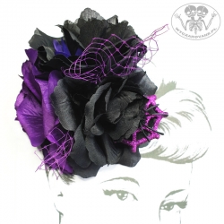 Róże czarno-fioletowe z woalką Kwiaty do włosów pin-up retro goth